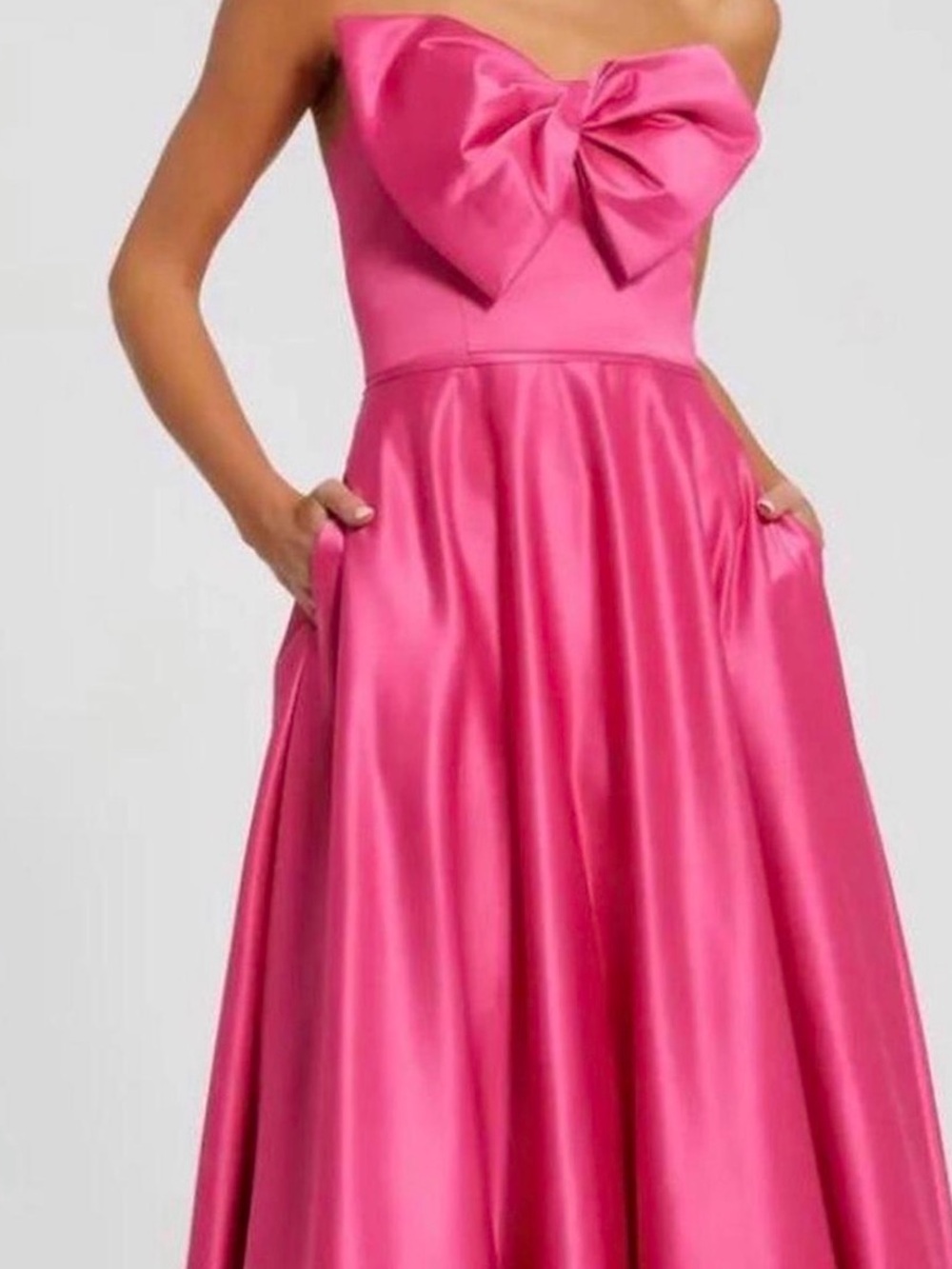 Bow-Front Satin Gown in Hot Pink